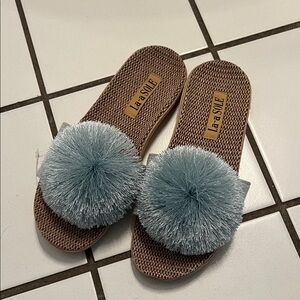 Women's Blue Pom-Pom Sandals